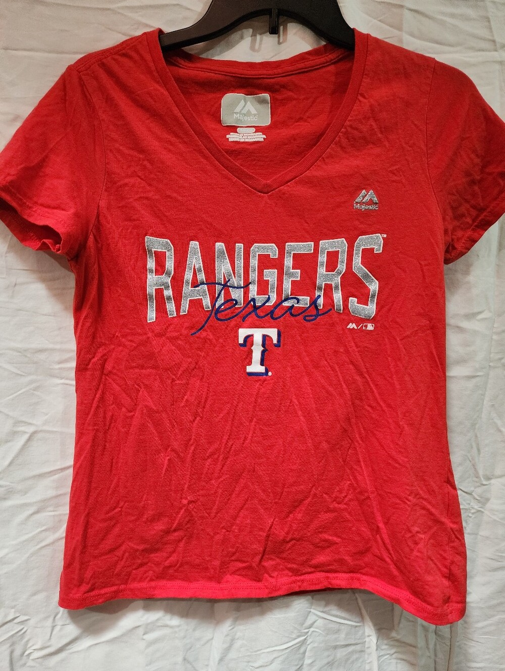 Majestic Red Texas Rangers V-Neck Kids Tee